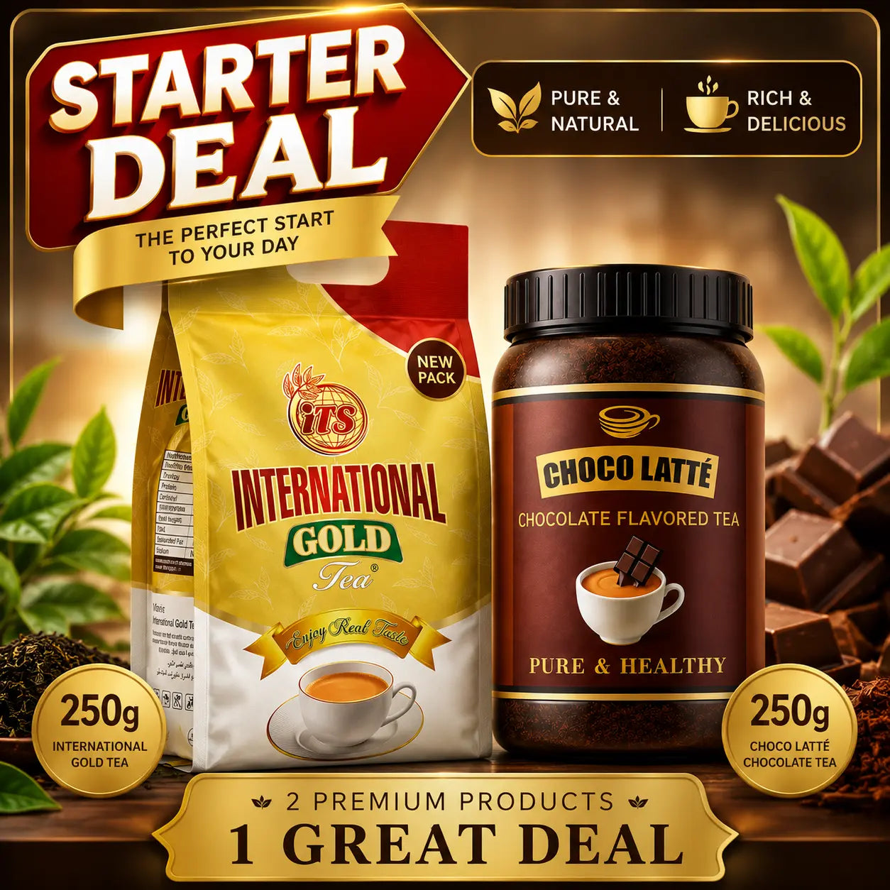 iTS Starter Bundle – International Gold Kenya Tea 250g + Choco Latté Belgium Chocolate Tea