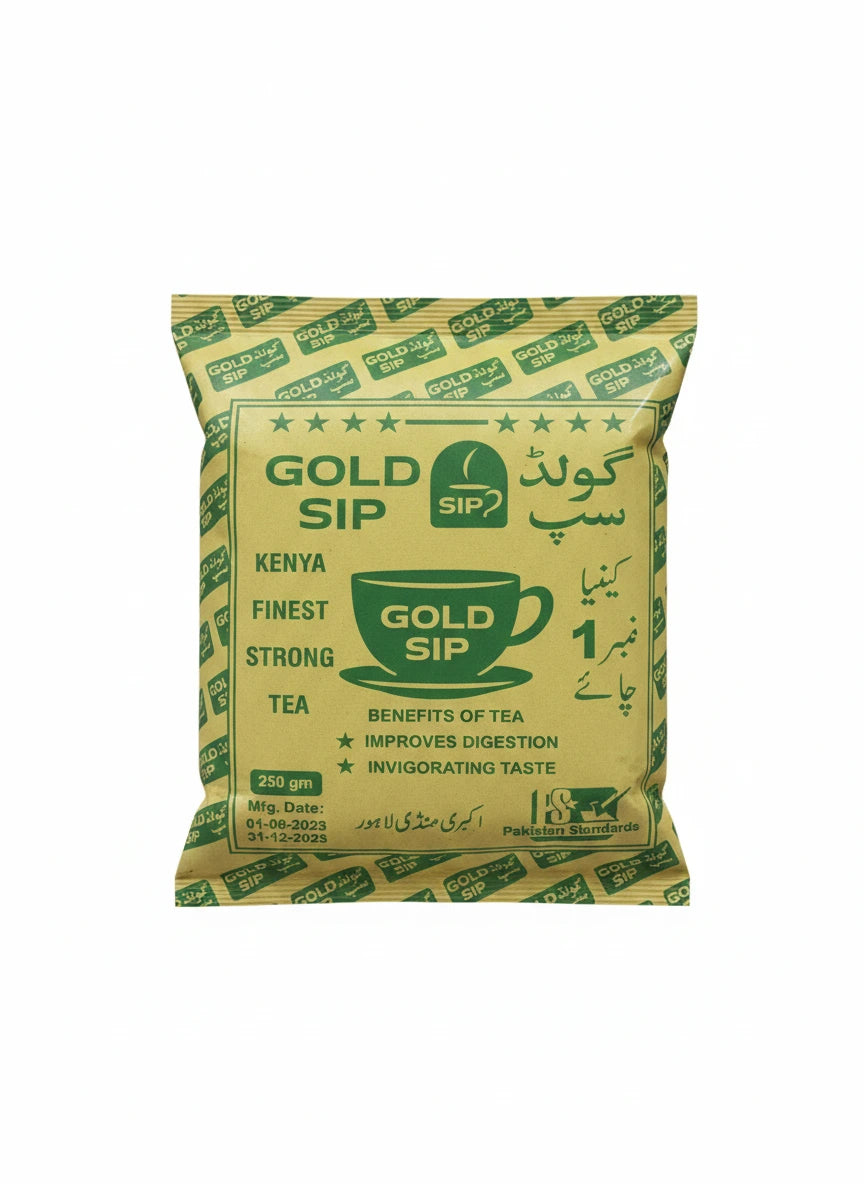 Gold Sip tea package on a white background